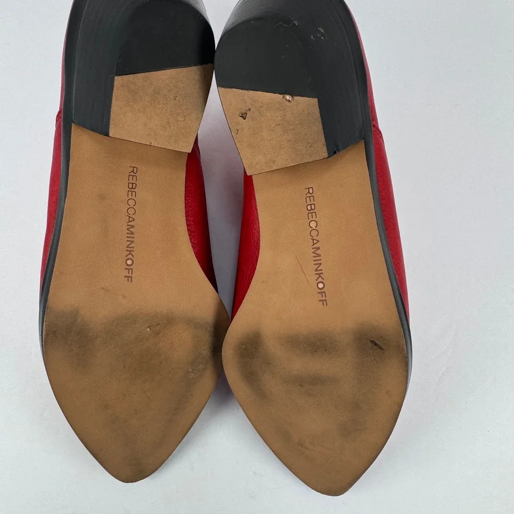 Rebecca Minkoff Red Leather Western Pointed‎ Toe Block Heel Booties Womens 6.5M